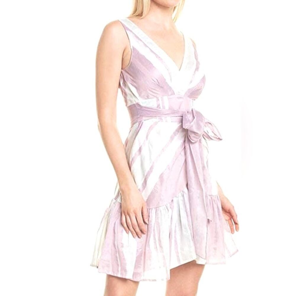 NWT Rebecca Taylor Women's Sleeveless Stripe Wrap Dress, Lilac Combo, SZ 12